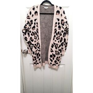 Jodifl Leopard Print Open‎ Front Cardigan Sweater With Pockets